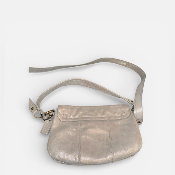Coach Poppy Layla metallic leather shoulder bag in a shimmery gray/silver EUC - Picture 5 of 12